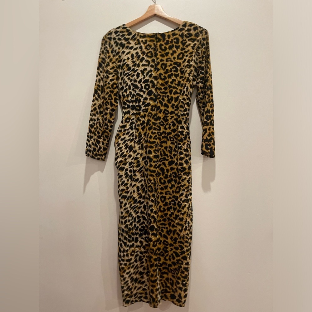 AMAZING Vintage Timing Tan Brown Leopard Print Sarong Wrap Sheath Dress size 4* - Picture 8 of 10